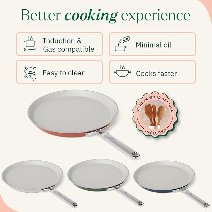 Ember Cookware Arcilla Ceramic Non Stick Dosa Tawa 28cm | Stainless Steel Handle | Terracotta