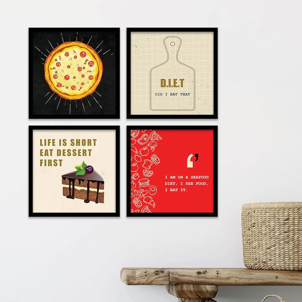Kotart Diet Cooking Quotes Wall Posters With Frame Set of 4 Framed Posters