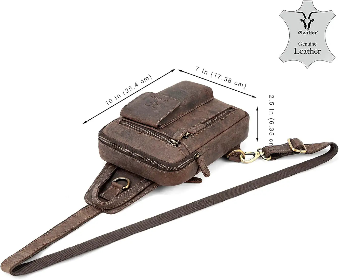 Goatter Genuine Leather Chest Crossbody Sling Backpack Bag Travel Bike Gym Daypack for Men And Women