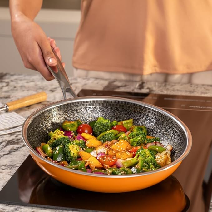 Arttdinox Vida Stainless Steel Triply Frypan With Lid | 24 Cm | 1.8 Ltr | Rivetless Handle | Gas & Induction Base