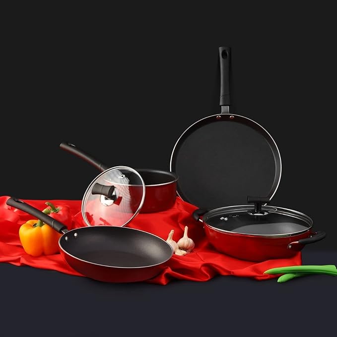 Vinod Popular Non Stick Kadai with Glass Lid 2 litres Capacity (22 cm Diameter), with Sturdy Riveted and Virgin Bakelite Handle