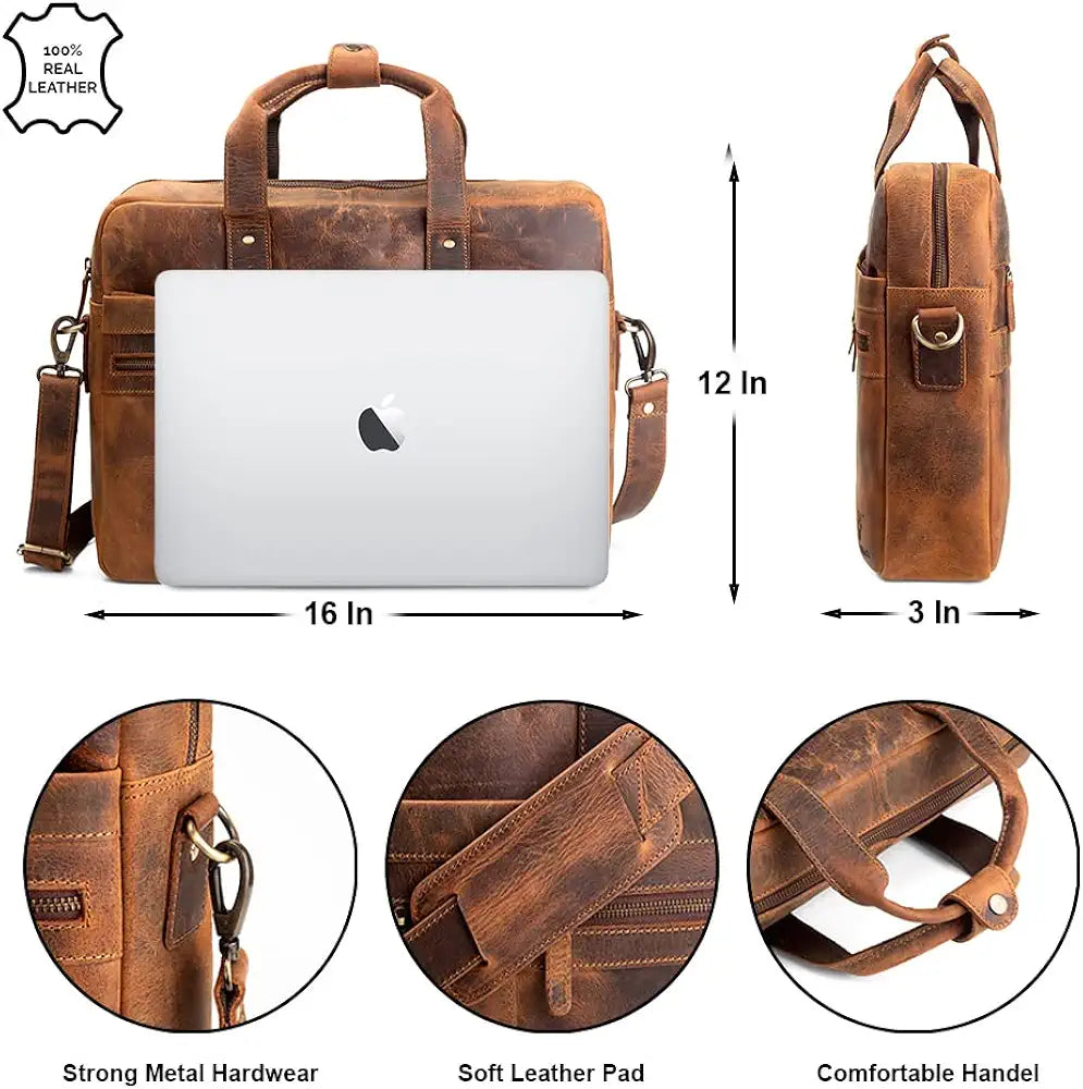 Goatter Genuine Leather Multi Pockets Office Laptop Messenger Bag For Men