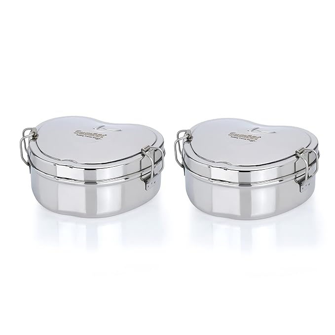 Sumeet Stainless Steel Apple Lunch Box/Tiffin Set of 2 Pcs| 650 ml Each