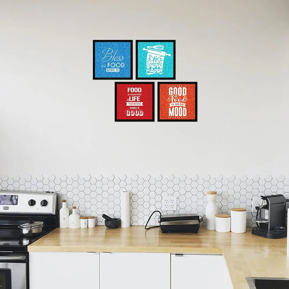 ArtX Kitchen Spices Motivational Funny Quotes AXJ00132-FOD Framed Paintings Posters Set of 4