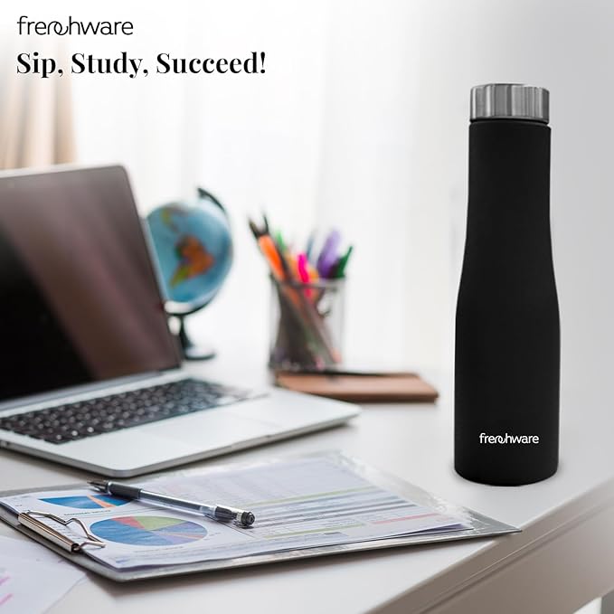 Frenchware Water Bottle 1 Litre, Stainless Steel, Premium SS 304, Shadow Black | Easy-to-Clean