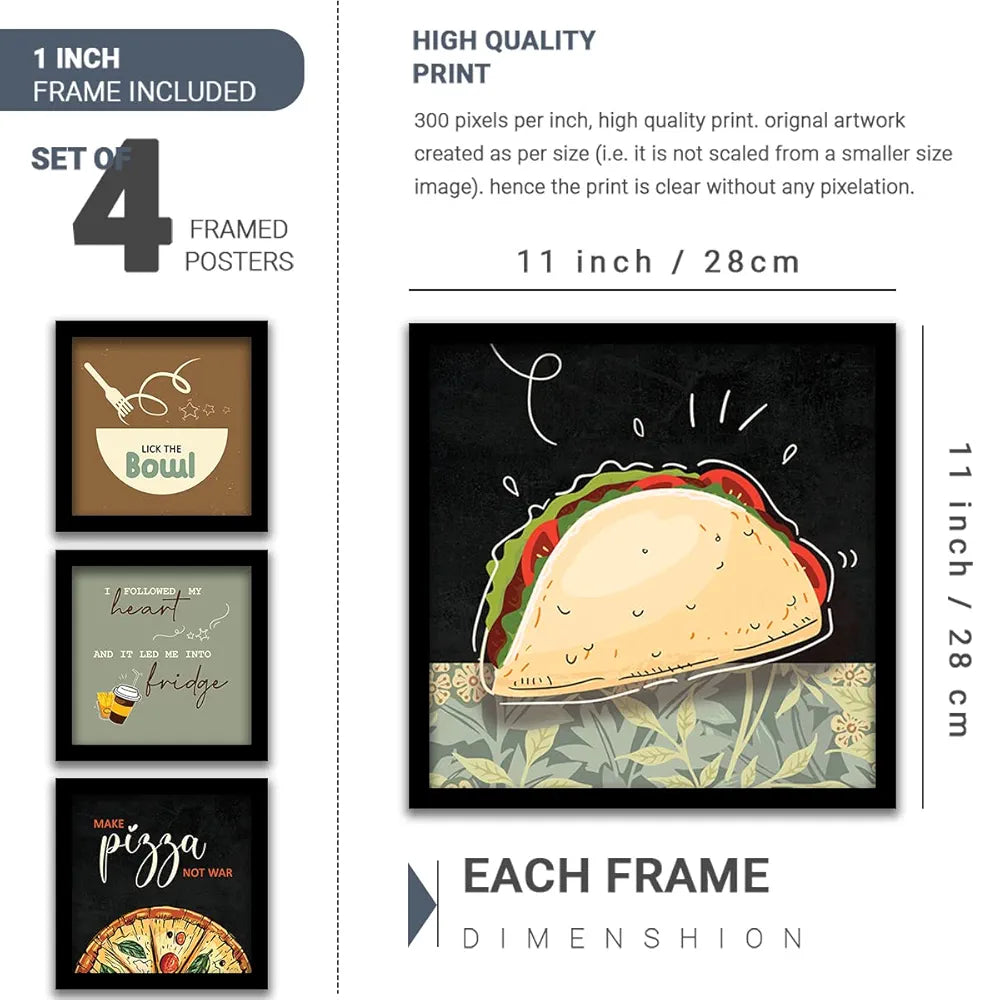 kotart Kitchen Quotes Funny Motivational Lick the Bowl Wall Paintings Set of 4 G