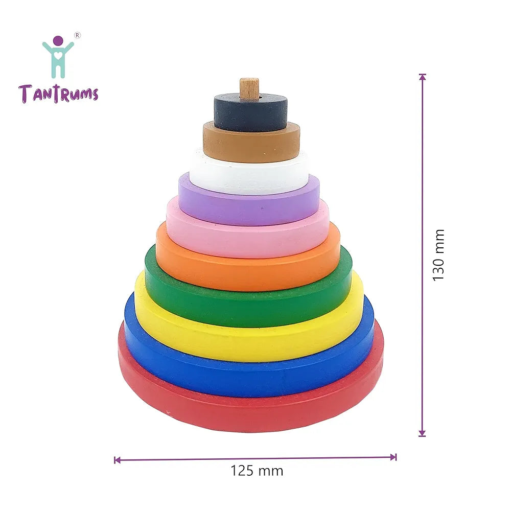 Tantrums Preschool Wooden Building Blocks Graded Tower Puzzle for Kids to Develop Eye Coordination | Fun Learning Toy | Puzzle for Concentration I Multicolour Single Circle - Tower,1 Piece