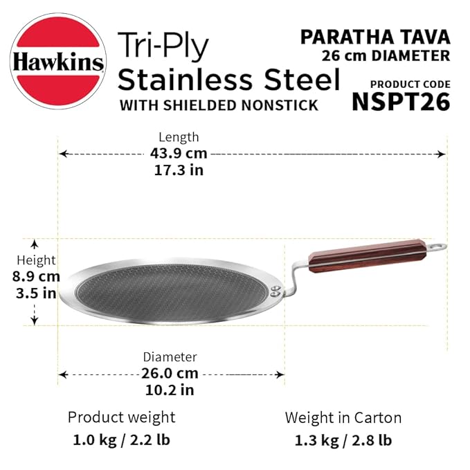 Hawkins 26 cm Paratha Tava Triply Stainless Steel Shielded Nonstick Tawa