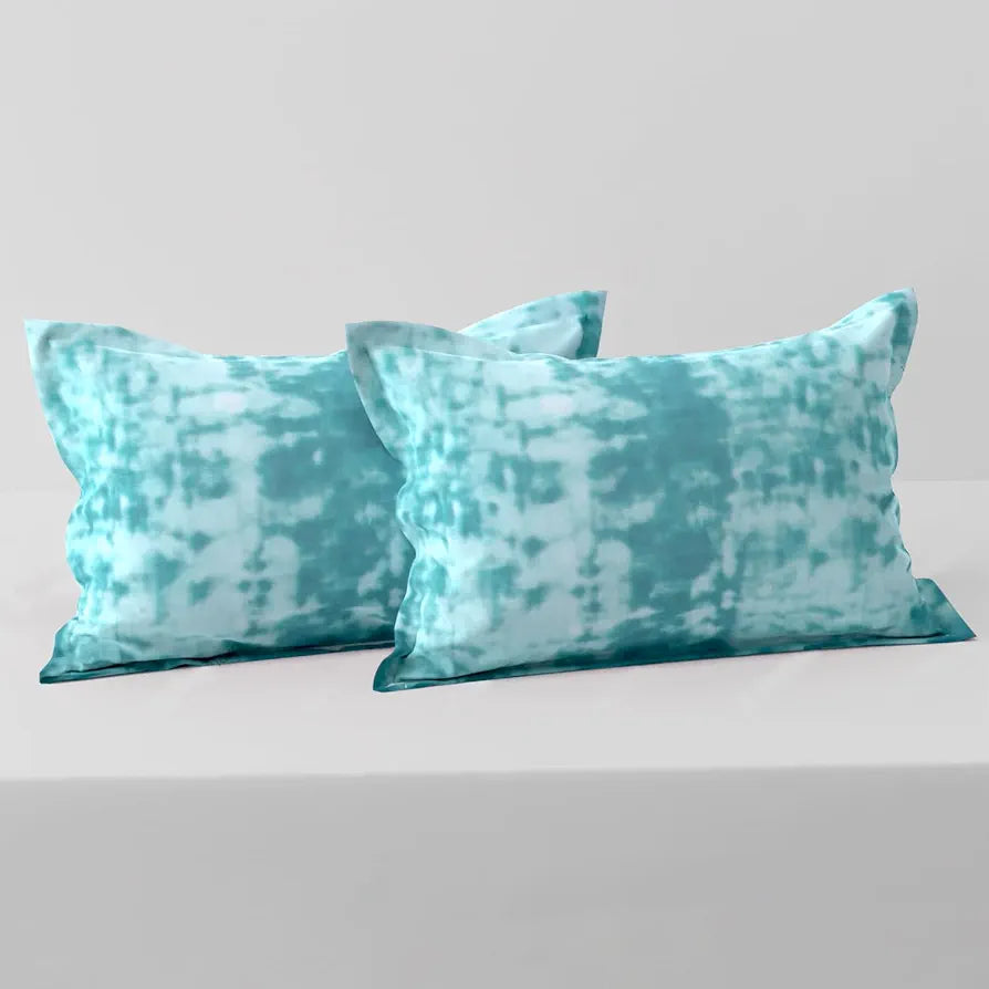 Cloth Fusion Glace Cotton Patchwork Pillow Cover Set of 2 with Envelope Closure Soft Pillow 200 TC Tie-Dye Blue
