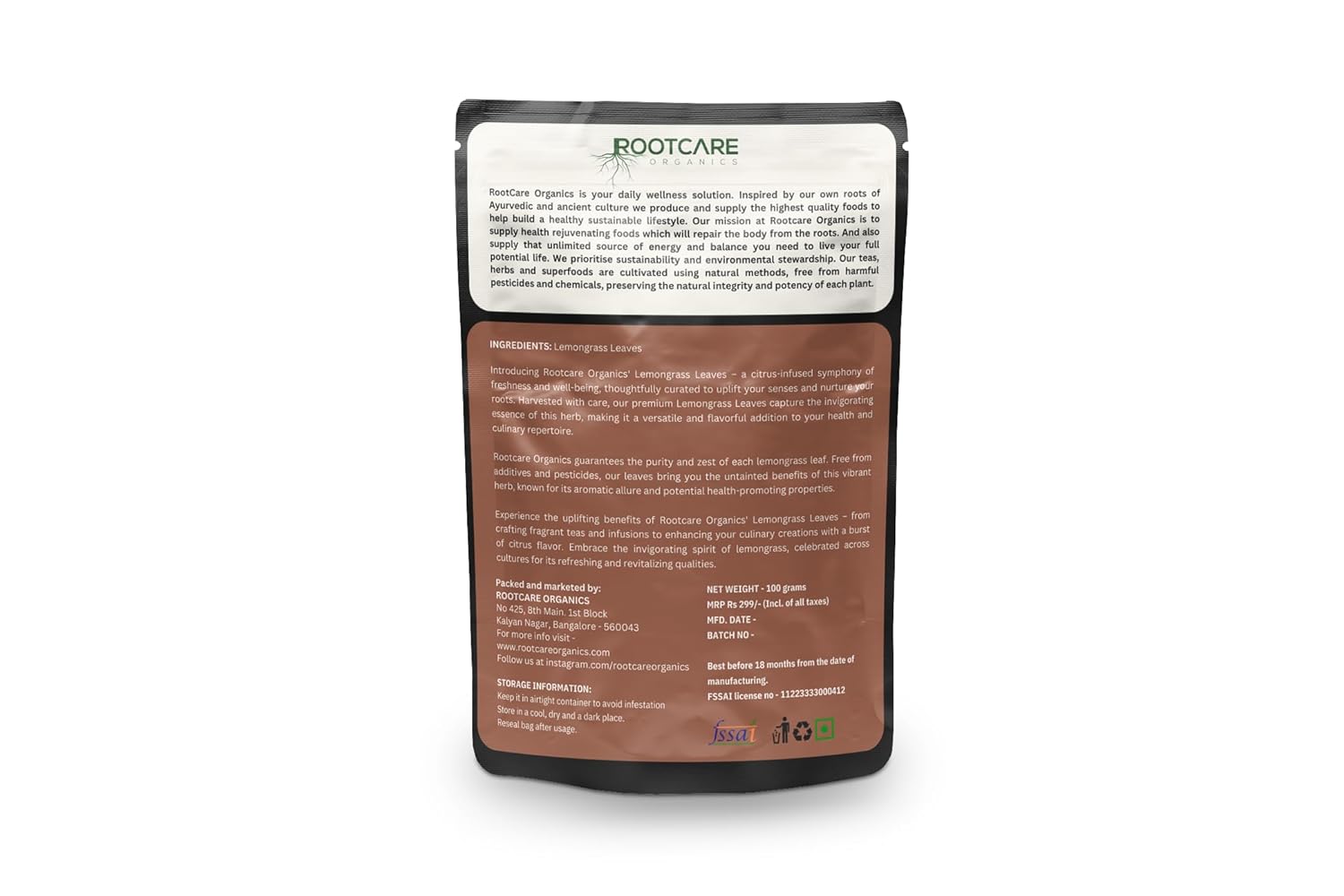Rootcare Organics Lemongrass leaves - 250 gms