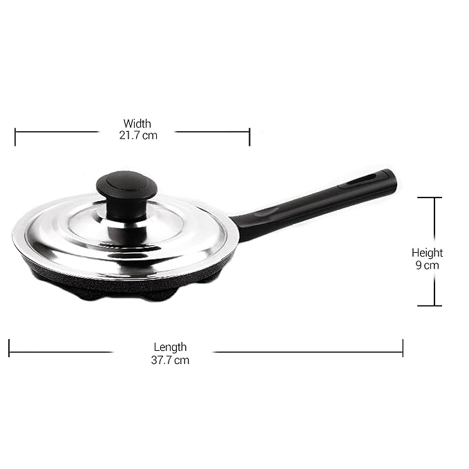 Milton Pro Cook Appam Patra Cookware 12 Cavities, 14 Inch Non-stick Paniyaram Pan With Stainless Steel Lid - 635 gms
