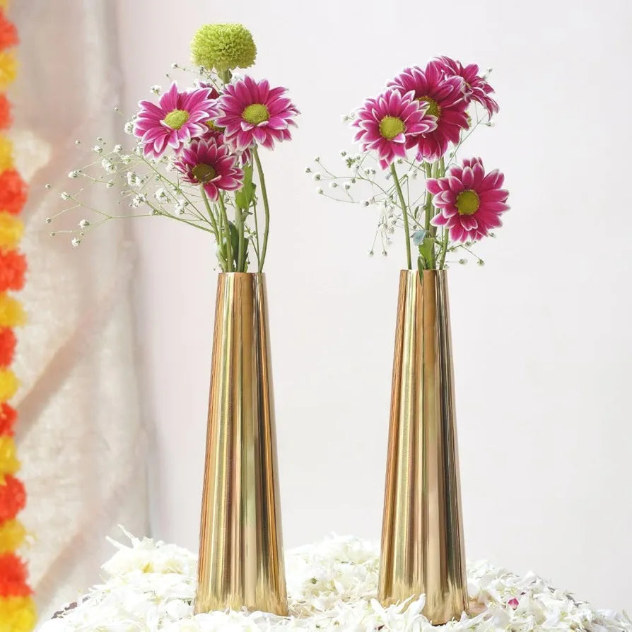 Behoma Golden Metal Slim Cone Flower Vase Small Flowers not Included