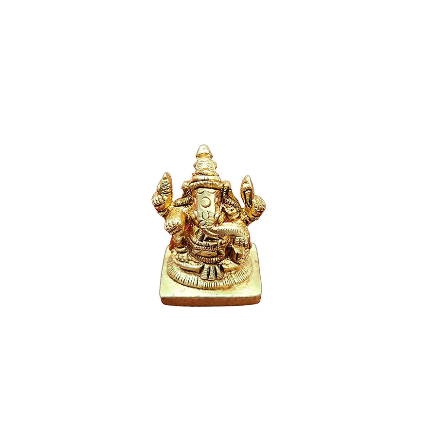 anciently Mini Left Trunk Ganesha Brass Idol | Ganesh Chaturthi Gifts | Mini Ganesha Idol for Car Dashboard Brass, 4CM Height, Gold Colour - 