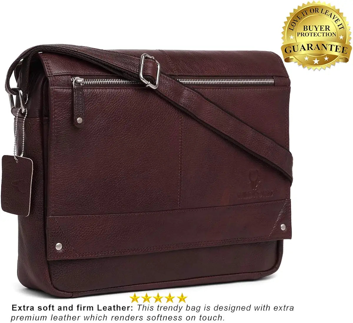 WildHorn® Classic Leather 15.5 inch Laptop Messenger Bag for Men I Office Bags I Travel Bags I Adjustable Strap I DIMENSION : L-15.5 inch W-3 inch H-12 inch