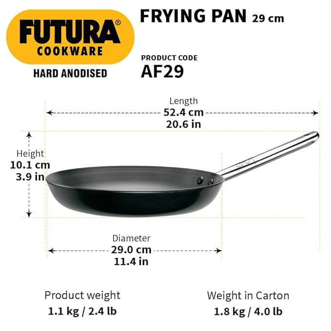 Hawkins Futura 29 cm Frying Pan Hard Anodised Fry Pan with Stainless Steel Handle