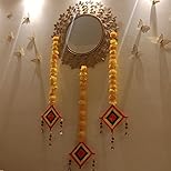 Handmade Artificial Marigold Fluffy Flowers Colorful Woolen Kite Bells Hangings 39 Inches Pack of 6