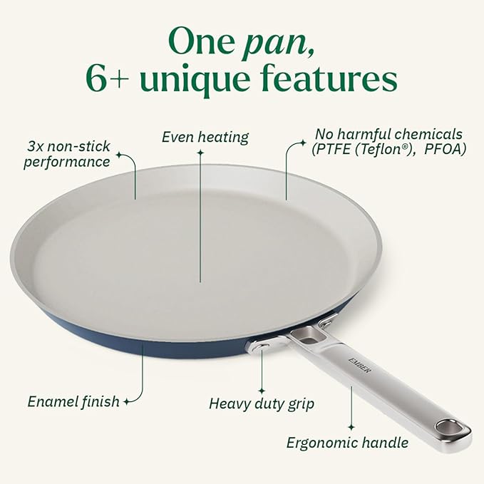 Ember Cookware Arcilla Ceramic Non Stick Dosa Tawa 28cm | Stainless Steel Handle | Blue