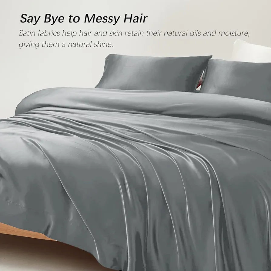 Cloth Fusion Satin Bedsheet for King Size Bed Set of 1 & 2 Pillow Covers H603 115 TC Silver Colour