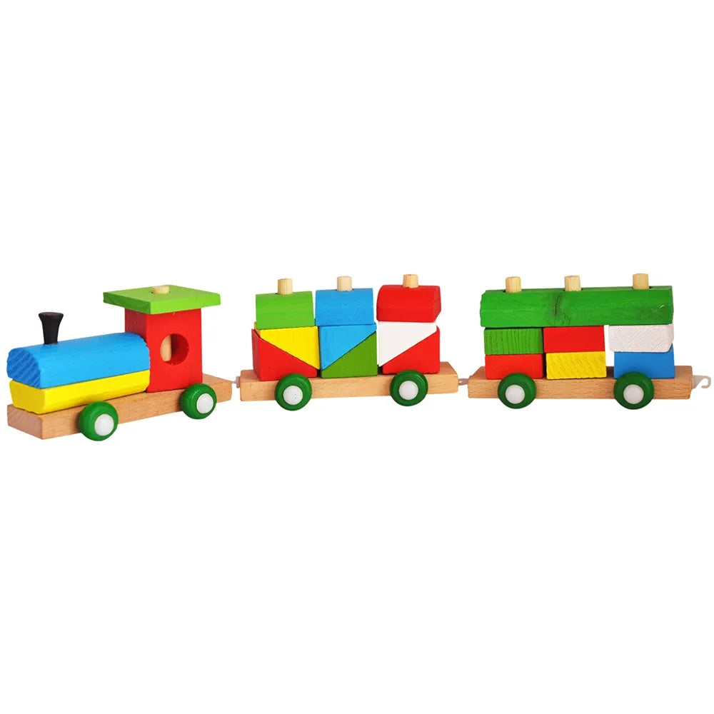 Trinkets & More - Shape Sorter Train  Geometric Shapes Wooden Puzzle Stacking Toy Early Educational Toys Toddlers Kids 3 + Years