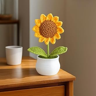 Crochet Flowers Artificial Sunflower Crochet Purple Plant