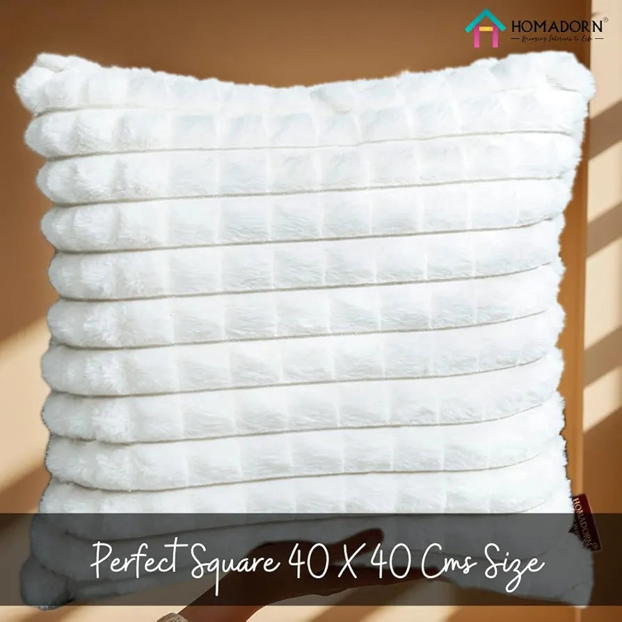 Homadorn Luxury Plush Fur Reversible Cushion Cover Ultra Soft & Cozy White