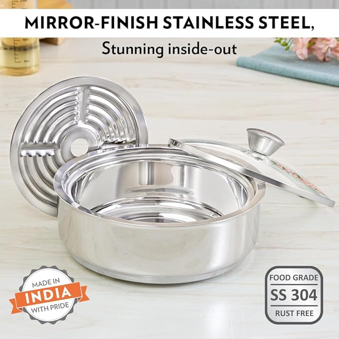 Borosil Stainless Steel Insulated Roti Server | 1.1 Litres | Silver
