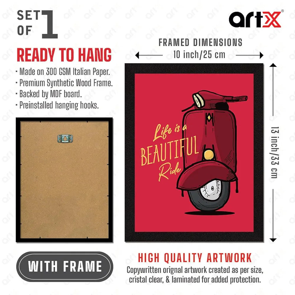 ArtX Paper Motivational Quote Life is a Beautiful Ride Wall Frame Art Painting