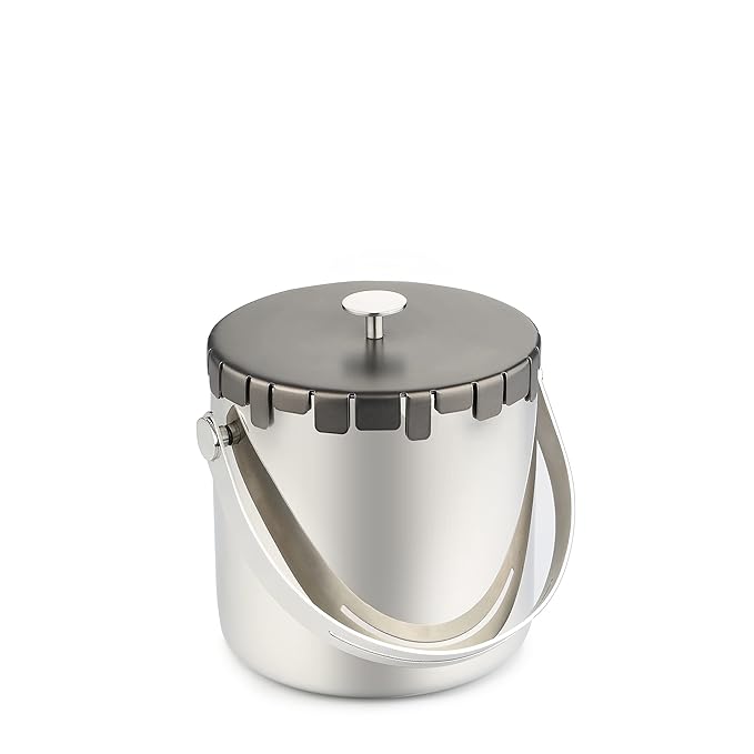 Arttdinox Designer Stainless Steel Ice Bucket With Lid | Gloss Mirror Polish | Cityscape Pattern | Ice Cube Storage Box