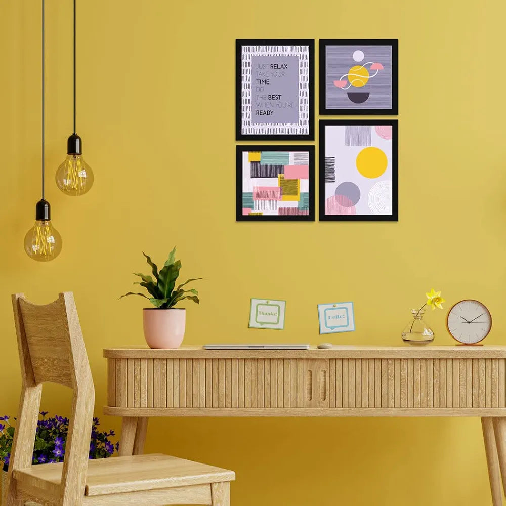 ArtX Paper Geometric Abstract Big Wall Art Frame Painting Multicolor Set of 4