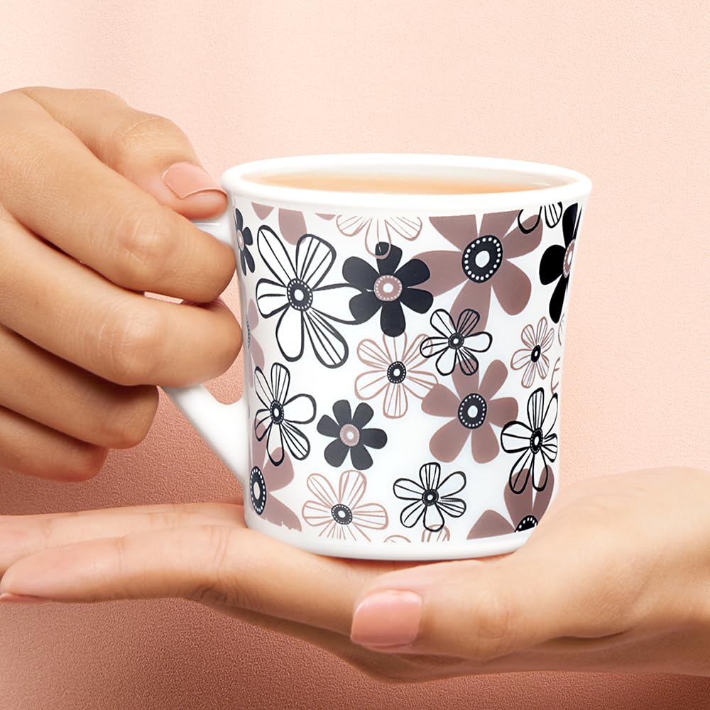 Larah by Borosil Crysta Series Macy Opalware Mug | Set of 6 Tea/coffee Mugs | 160 Ml Each