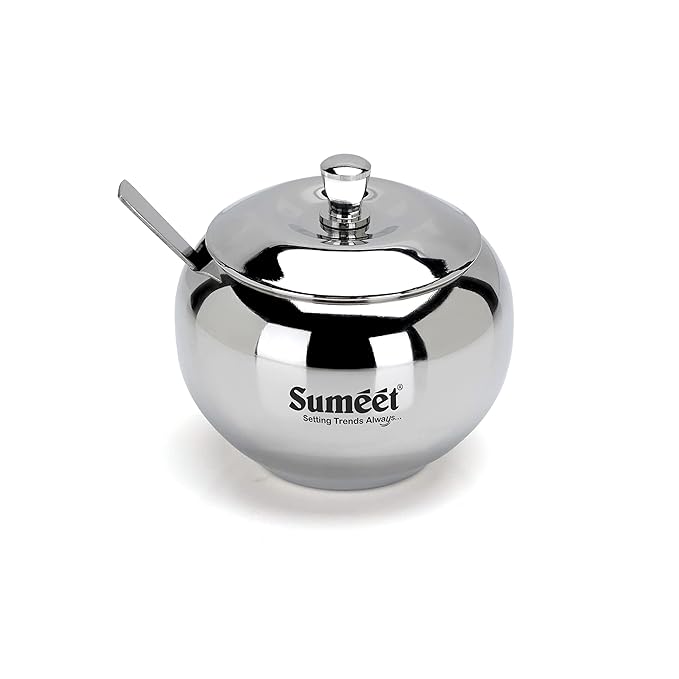 Sumeet Stainless Steel Ghee and Oil Pot with Spoon 7.5 cm Dia 170 ml Silver