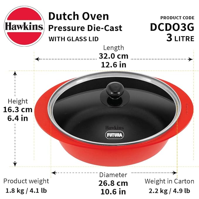 Hawkins 3 Litre Dutch Oven Nonstick Biryani Pot