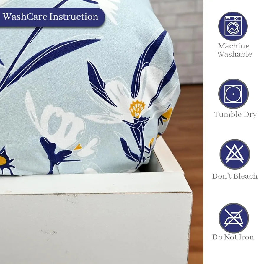 Divine Casa Floret 100% Cotton Double Fitted Bedsheet 144 TC Colour Water Orchid