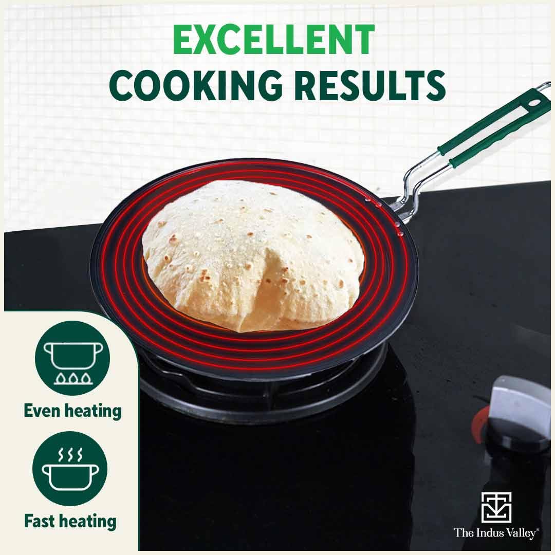 The Indus Valley Pre-Seasoned Iron Concave Tawa For Dosa/Chapathi With Silicone Grip