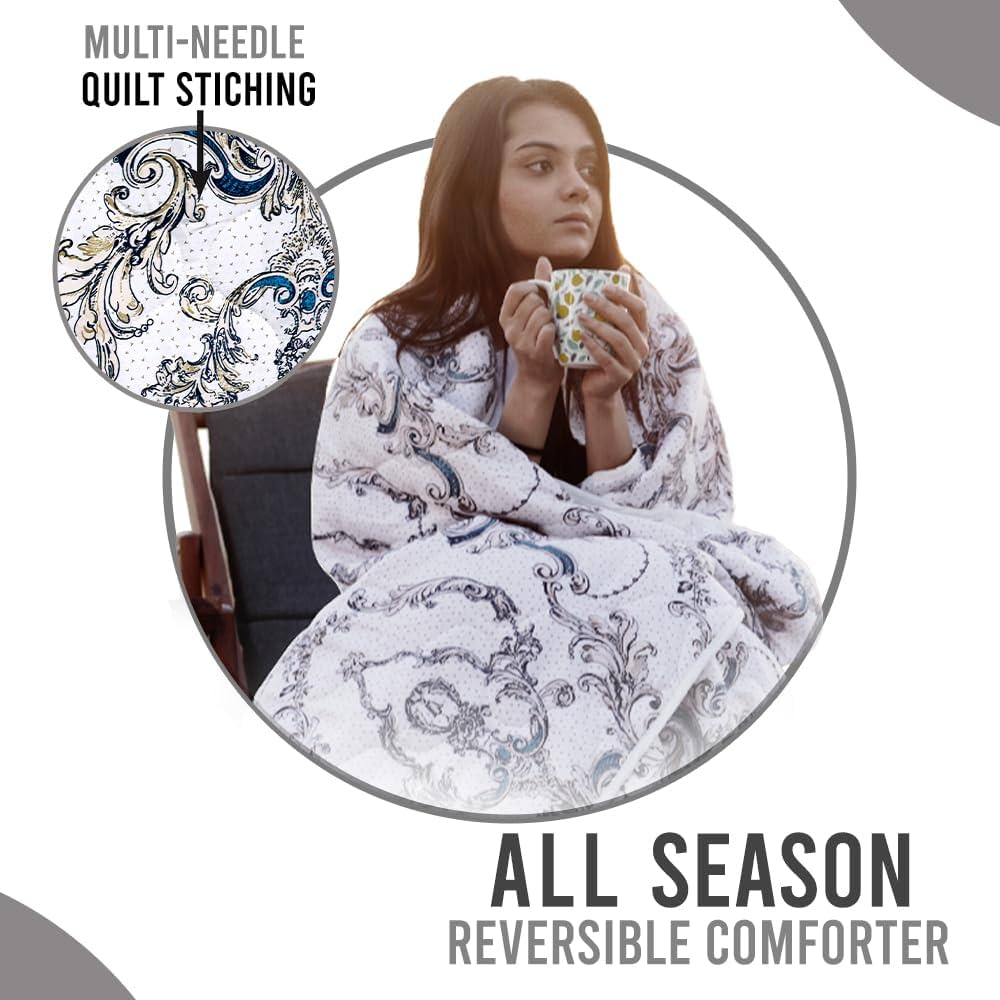 Divine Casa Microfibre Mild Winter 120 GSM Printed Reversible Single Bed Size Quilt Comforter Colour Blanket Beige and Brown