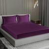Cloth Fusion Solid 280 TC Satin Elastic Fitted Bedsheet for Double Bed King Size with 2 Pillow Covers Wine