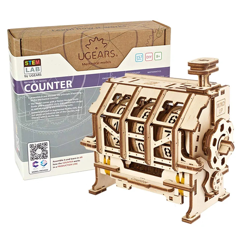 Ugears STEM Counter Model Kit - Creative Wooden Model Kits for Adults, Teens and Children - DIY Mechanical Science Kit for Self Assembly - Unique Educational and Engineering 3D Puzzles with App