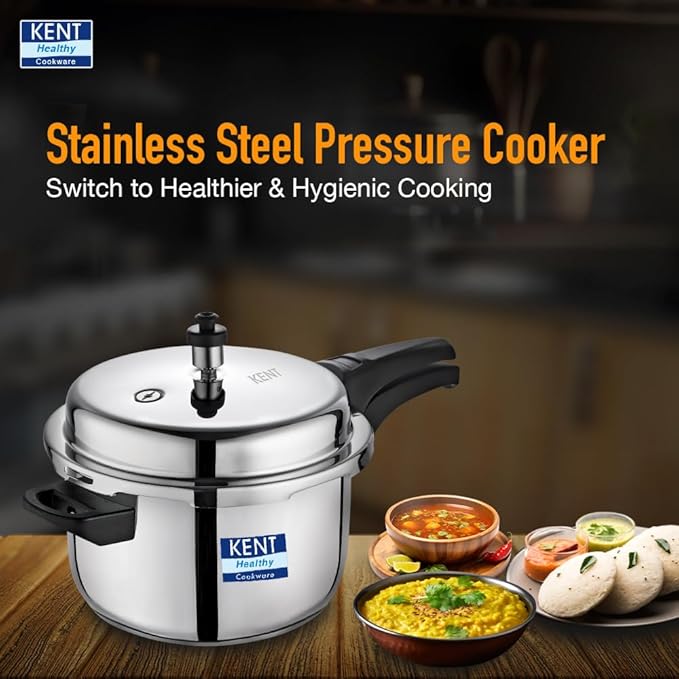 Kent Stainless Steel 5 Litre Pressure Cooker With Ss Outer Lid | 4.66mm - 3000 gms