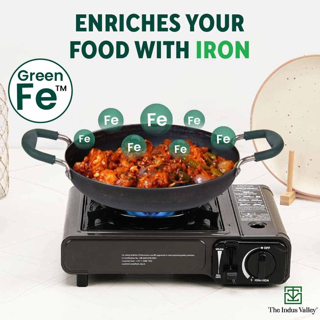 The Indus Valley Pre-Seasoned Iron Jalebi Pan with Silicon Handle
