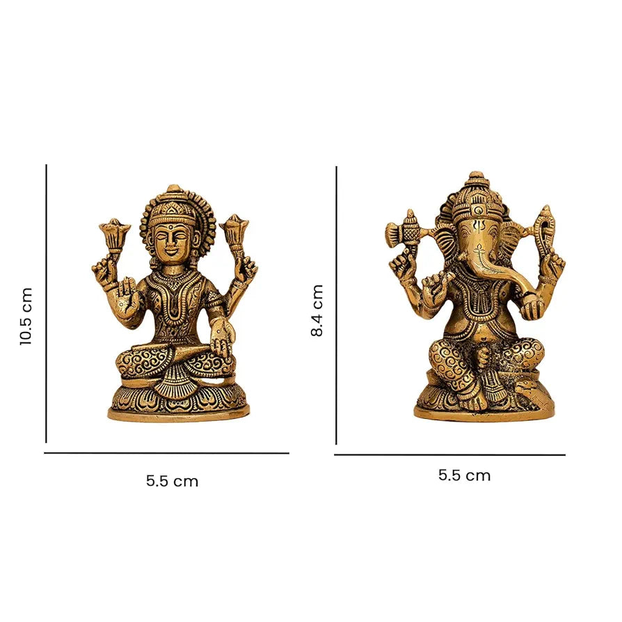 DecorTwist® Lakshmi Ganesh Idol 4 Inch Height | Brass Laxmi Ganesha Murti | Lakshmi Ganesh Statue Gift for Home Decor, Office Desk, Puja Room Figurine, Diwali Decorative Showpiece Pack of 2