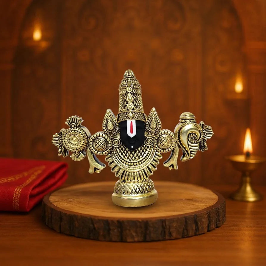 Gold Art India Lord Venkateswara Balaji Idol Gold-Plated Antique Matte Finish Murti 3.5 x 4.2 inch