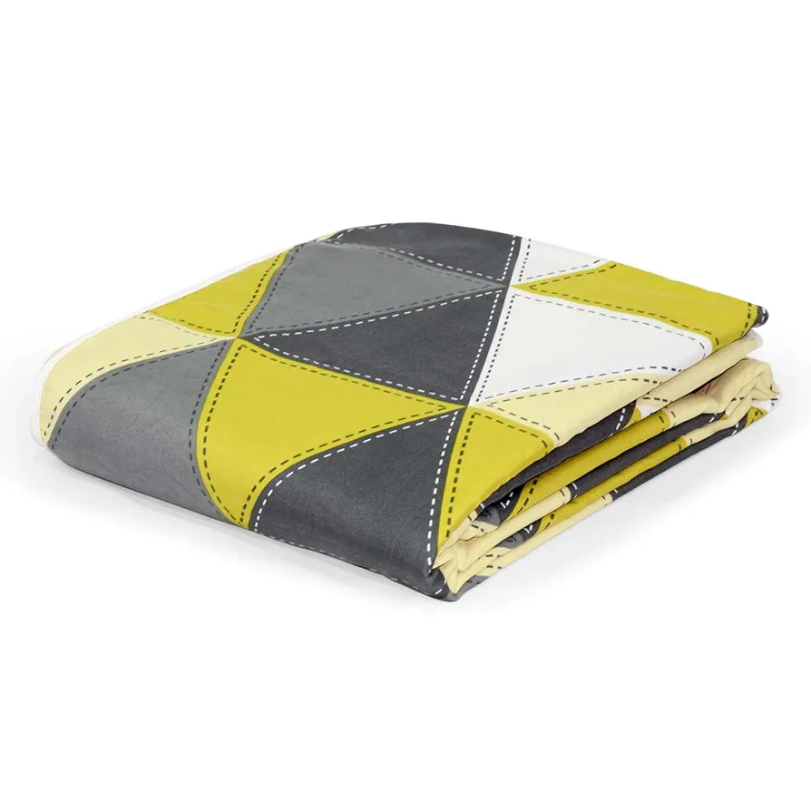 Divine Casa Glace Cotton 120 GSM Reversible Lightweight Malmal Printed Double Bed AC Dohar Blanket TC - 120 Colour Grey and Yellow
