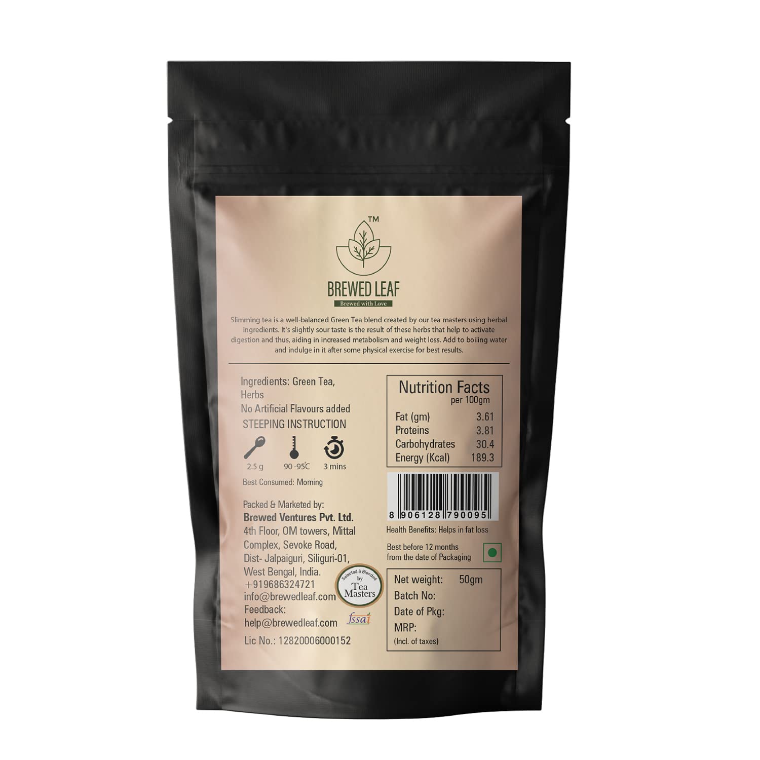 Brewed Leaf Natural and Fresh Herbal Slimming Green Tea  - 100 gms