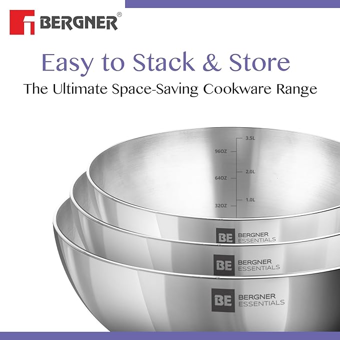 Bergner Be Essentials Tri-ply Stainless Steel 24 Cm (2.5 Liters) Tasra | Steel Kadai