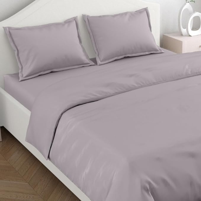 Haus & kinder Cotton Plain Solid Bedsheet for King Size 2 Pillow Covers | Colour Mauve
