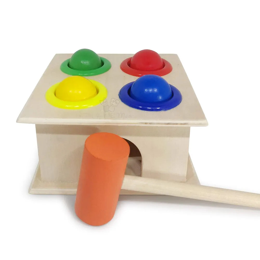 Trinkets & More® - Wooden Hammer Ball Knock Pounding Bench with Box Case Fine Motor and Dexterity Skills Early Educational Toy Set for Kids 3+ Years 