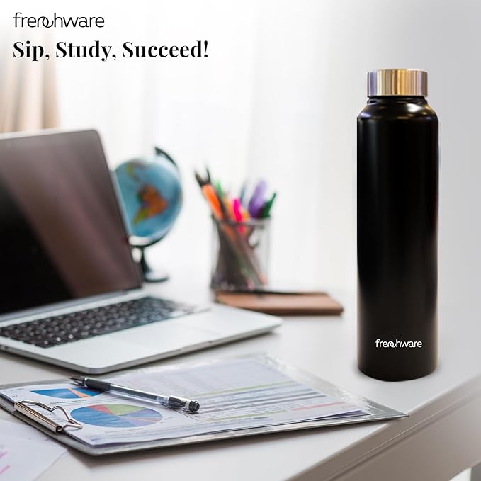 Frenchware Water Bottle 1 Litre, Stainless Steel, Premium Ss 304 | Charcoal Black
