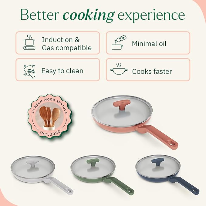 Ember Cookware Arcilla Ceramic Non-stick Egg Pan 20cm | Glass Lid | Matching Handle | Florence Series | Terracotta