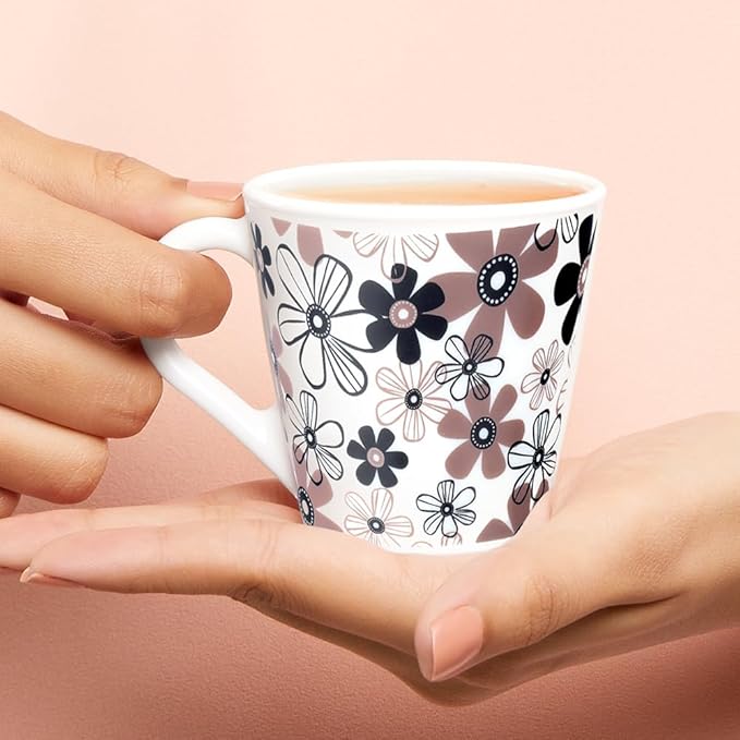 Larah by Borosil Novelty Series Macy Opalware Mug, Set of 6 Tea/coffee Mugs | 160 Ml Each