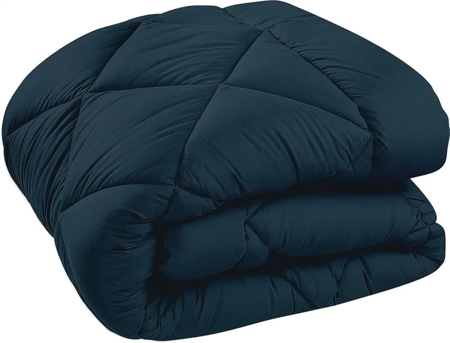 Cloth Fusion Reversible AC Comforter Single Bed Soft Microfibre Quilt Blanket for Winter Navy & Light Blue